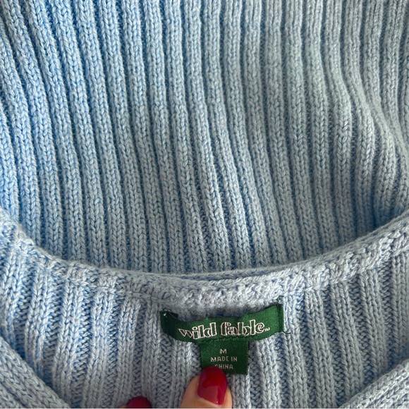 Wild Fable Blue Sweater V Neck Sweater Knit Ribbed Stretchy Pullover Cardigan - Picture 4 of 4